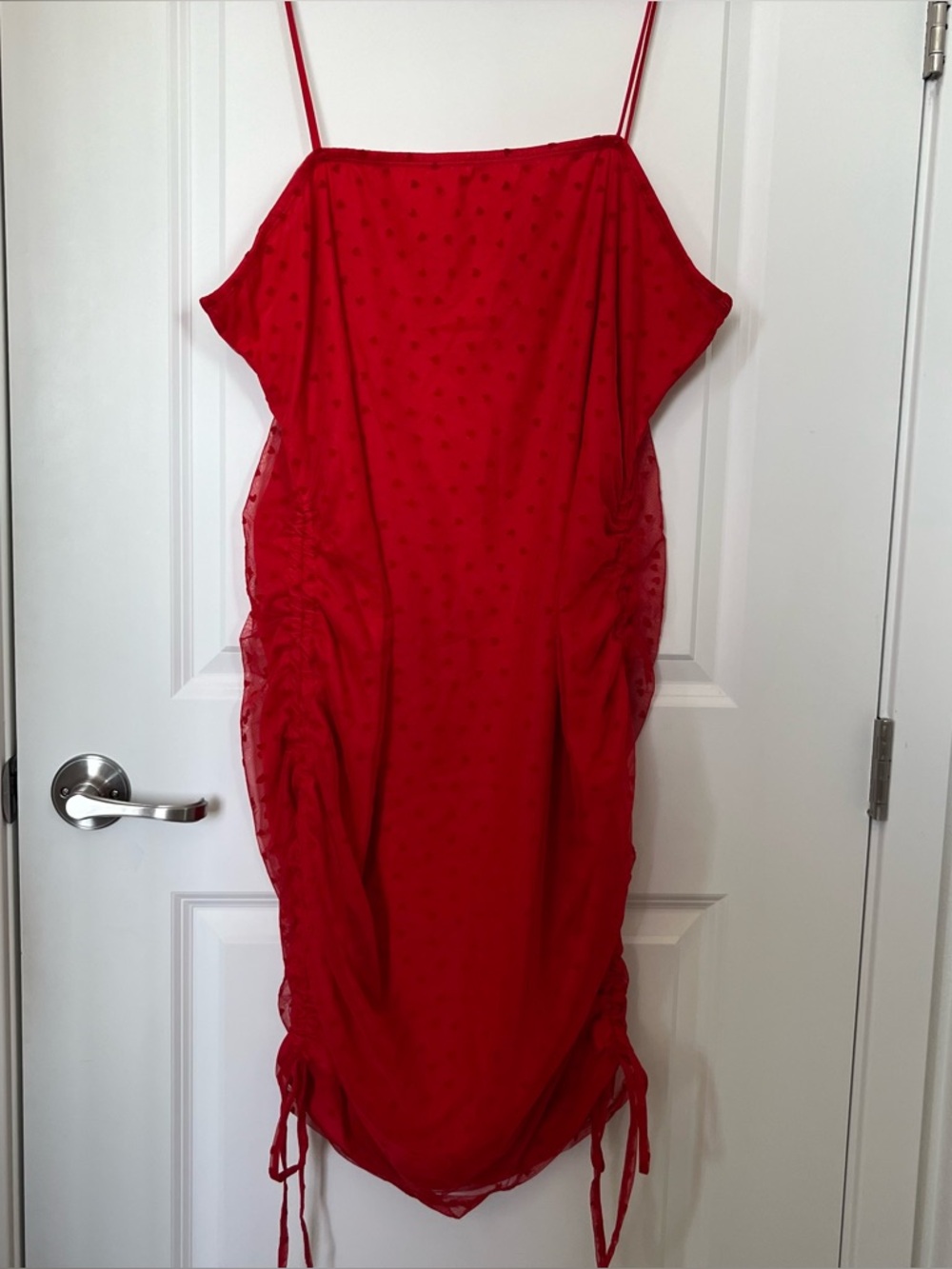 Red Sheer Heart Shaped Polka Dot Spaghetti Strap Mini Dress